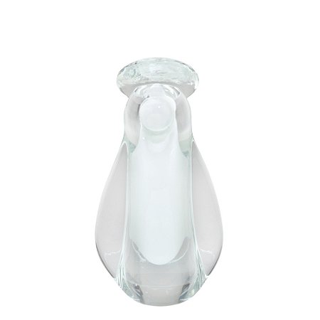 ESCULTURA DECOR ANJO EM VIDRO BRANCO E TRANSP - 20,5CM