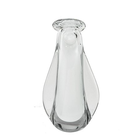 ESCULTURA ANJO DECORATIVO EM VIDRO BRANCO E TRANSP - 26,5CM