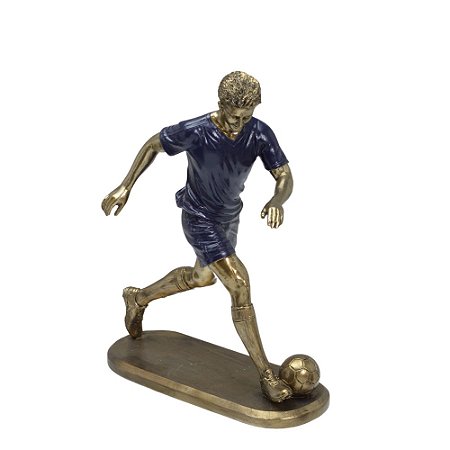 ESCULTURA DECORATIVA JOGADOR DE FUTEBOL EM RESINA - 23,5CM