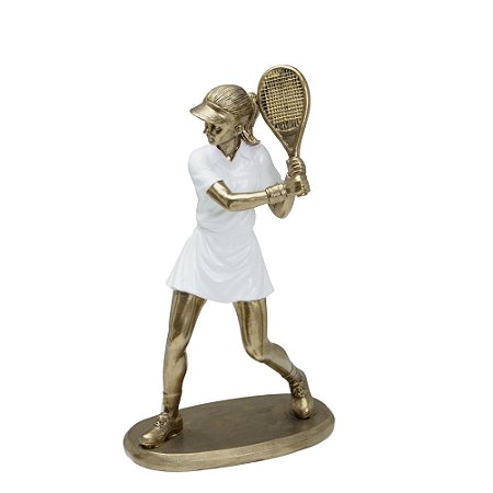 ESCULTURA DECOR TENISTA MULHER EM RESINA BR/DOUR - 24cm