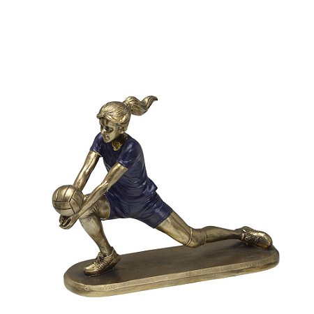 ESCULTURA JOGADORA DE VOLEI EM RESINA AZUL MARINHO/DOUR 17CM