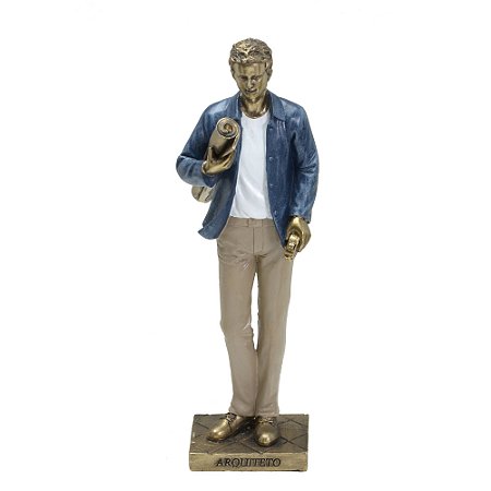 ESCULTURA ARQUITETO DECOR EM RESINA AZUL/BR/BEGE/DOUR 25,5cm