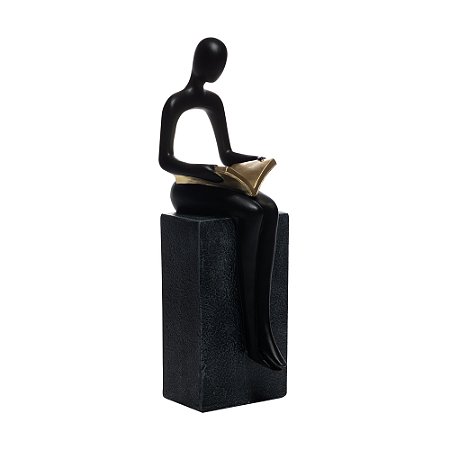 ESCULTURA DECORATIVA DE RESINA PRETA APRENDIZADO 28CM