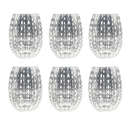 CJ DE COPOS EM VIDRO TRANSPARENTE E DETALHE BRANCO 6PCS 12cm