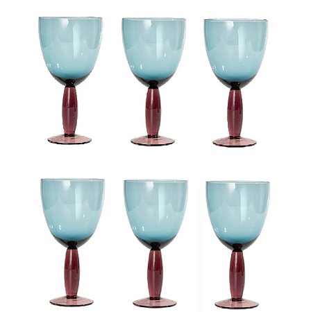 CJ DE TACAS EM VIDRO VERDE E ROSA 6PCS - 19cm