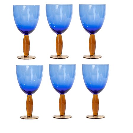 CJ DE TACAS EM VIDRO AZUL E AMBAR 6PCS - 19cm