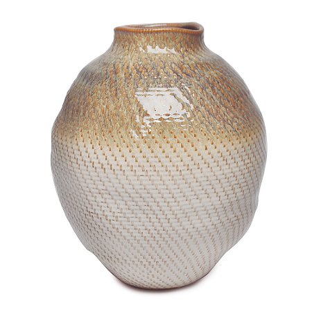 VASO CERAMICA BEGE E BRANCO 30,5cm