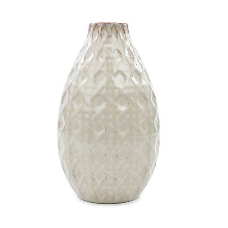 VASO EM CERAMICA BEGE DECORATIVO 17,5CM