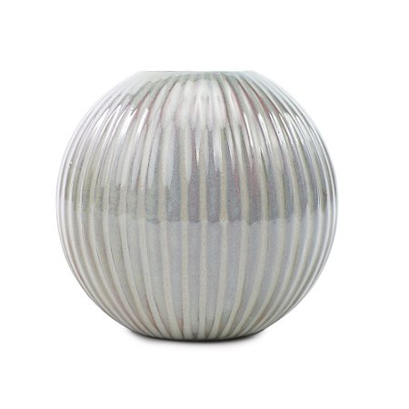 VASO DE CERAMICA REDONDO PRATA COM LINHAS 9,5cm