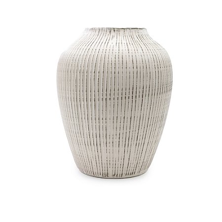 VASO CERAMICA BRANCO LISTRADO 18CM