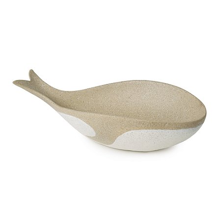 CENTRO DE MESA BALEIA RESINA BEGE E BRANCO 41,8CM