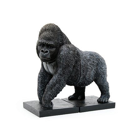 PORTA LIVROS GORILA RESINA PRETO E CINZA 24cm