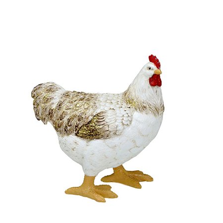 ESCULTURA DECORATIVA GALINHA EM RESINA - 17,5CM