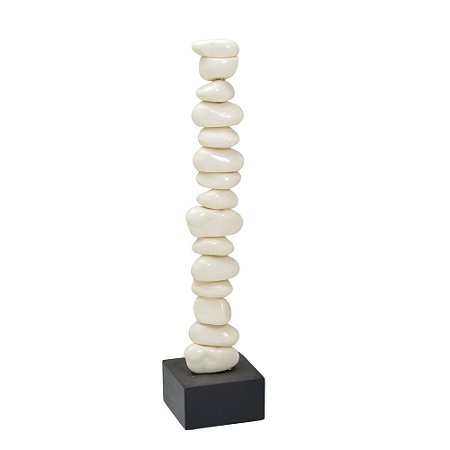 ESCULTURA DECORATIVA PEDRAS EM RESINA OFF WHITE/PRETO - 45CM