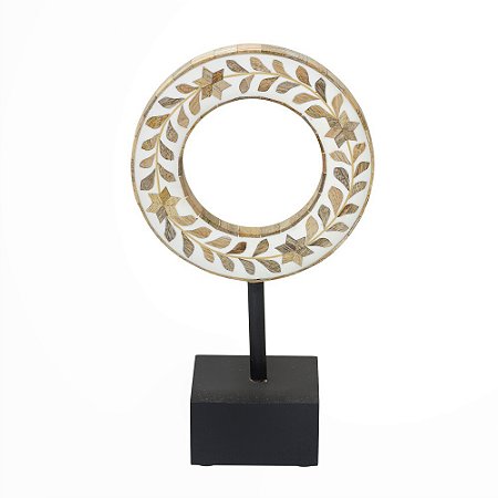 ESCULTURA DECORATIVA EM MADEIRA BRANCO/MARROM/PRETO 32CM