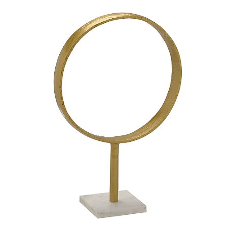 ESCULTURA CIRCULO DECORATIVA EM ALUMINIO BRANCO/DOURADO 44cm