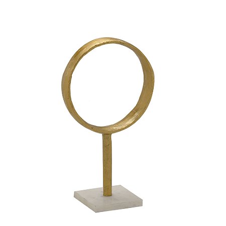 ESCULTURA DECORATIVA CIRCULO EM ALUMINIO BRANCO/DOURADO 38cm