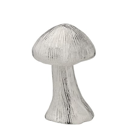 ESCULTURA COGUMELO DECORATIVO EM ALUMÍNIO PRATA - 16cm