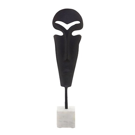 ESCULTURA DECORATIVA MASCARA EM METAL/MARMORE BR/PRET 50,5cm