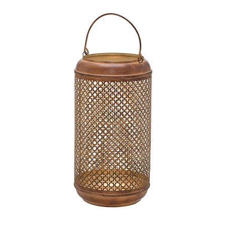 LANTERNA DECORATIVA EM METAL DOURADO E MARROM 39cm