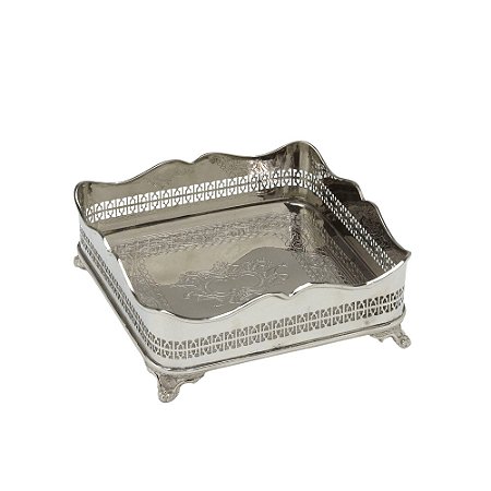 BANDEJA QUADRADA DECORATIVA EM METAL NA COR PRATA 9x24,5cm