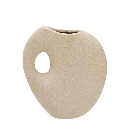 VASO DECORATIVO ORGANICO EM CERAMICA NA COR CREME - 25,5cm
