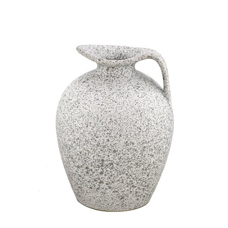 VASO JARRO DECORATIVO EM RESINA BRANCO E CINZA - 20,5cm