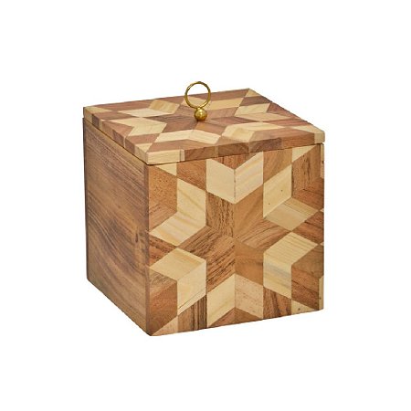 CAIXA PORTA JOIA  DECORATIVA EM MADEIRA BEGE/MARROM 17X17CM