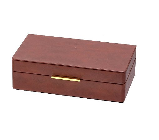 CAIXA PORTA JOIA DECORATIVA EM CORINO DOURADO E MARROM P