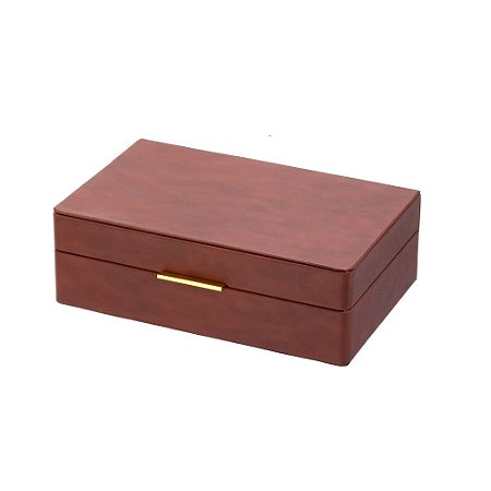 CAIXA PORTA JOIA DECORATIVA EM CORINO DOURADO E MARROM G