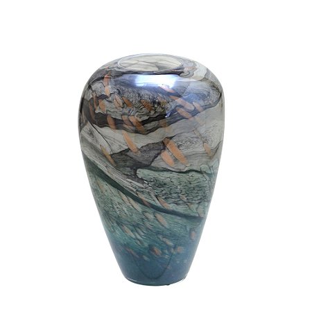 VASO DECORATIVO EM VIDRO BRANCO E CINZA E VERDE 31cm