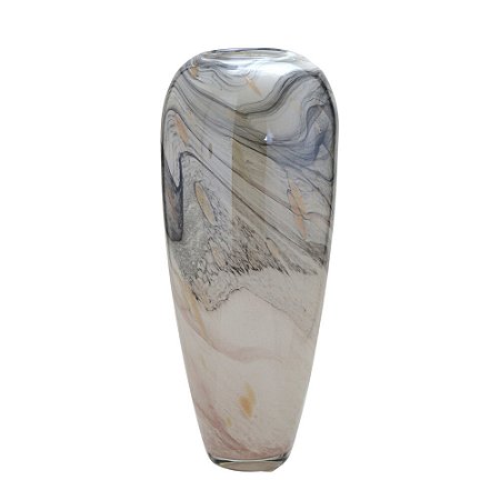 VASO DECORATIVO EM VIDRO BRANCO E CINZA E DOURADO 50cm