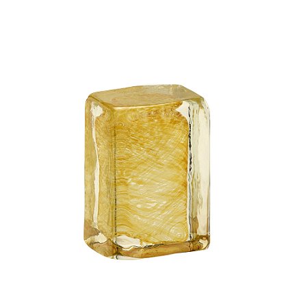 ESCULTURA DECORATIVA BLOCO EM VIDRO AMBAR E TRANSPARENTE 8CM