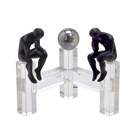 ESCULTURA HOMEM PENSADOR DECOR EM VIDRO E METAL - 21cm