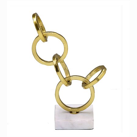 ESCULTURA DECORATIVA EM METAL BRANCO E DOURADO 30,5cm