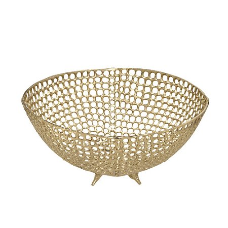 CENTRO DE MESA DECORATIVO EM ALUMINIO DOURADO 14x30cm