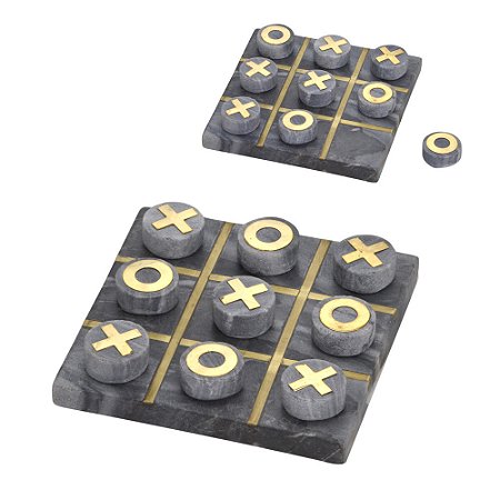 JOGO DE TABULEIRO DECORATIVO EM MARMORE CINZA E DOURADO