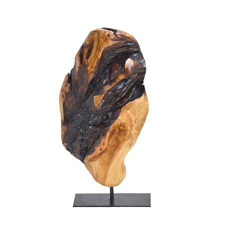 ESCULTURA DECORATIVA ABSTRATA EM MADEIRA MARROM E PRETO 39cm