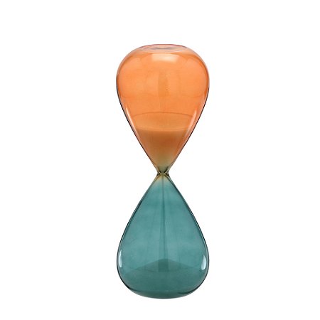 AMPULHETA EM VIDRO E AREIA NAS CORES LARANJA E VERDE 24cm