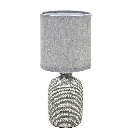 ABAJUR RUSTICO 110V 220V E27 EM CERAMICA E TECIDO CINZA