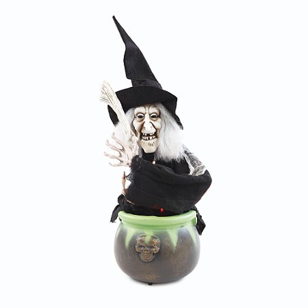 BRUXA DECORATIVA C/CALDEIRAO LUZ/SOM/MOVIMENTO 57CM HALLOWEE