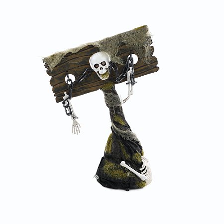 CAVEIRA DECOR NA GUILHOTINA LUZ/SOM/MOVIMENTO 33CM HALLOWEEN