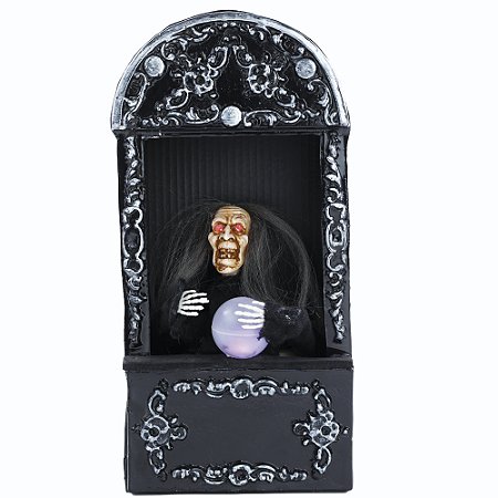 BRUXA DECOR VIDENTE MAFALDA LUZ SOM MOVIMENTO 38CM HALLOWEEN