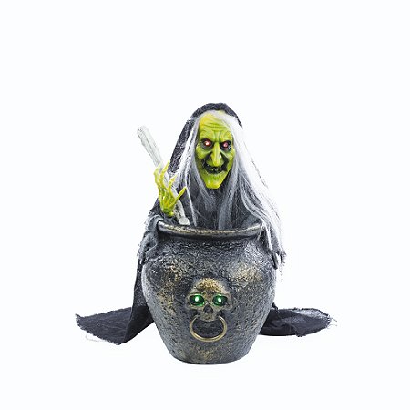 BRUXA C/ CALDEIRAO DAMIANA LUZ SOM MOVIMENTO 45CM HALLOWEEN