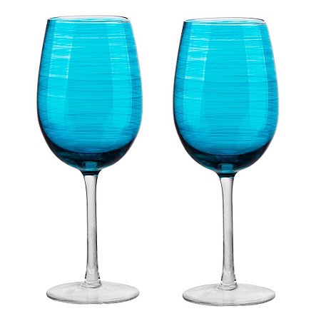 JG 02 TACAS PARA VINHO JOY EM VIDRO 485ML AZUL TURQUESA
