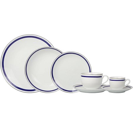 APARELHO DE JANTAR TRÈS CLASSIQUE PORCELANA SILVER RIM 42 PÇ