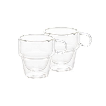 CJ 2 XICARAS P/CAFE EMPILHAVEL DUPLA PAREDE BOROS 90ml WOLFF