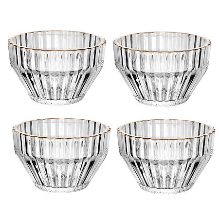 CJ 4 BOWLS DE CRISTAL COM BORDA DOURADA  IMPERATRIZ WOLFF