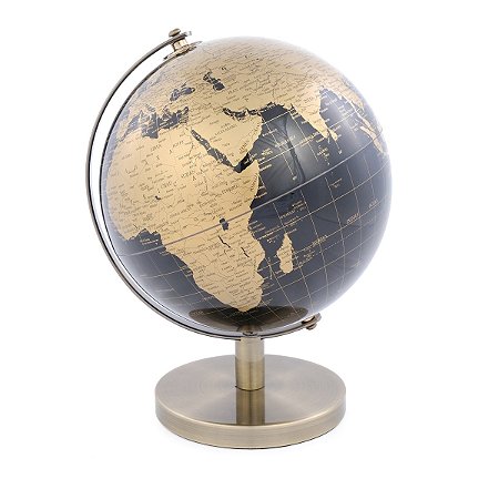 GLOBO TERRESTRE DECORATIVO METAL DOURADO E PRETO 19X17X28CM