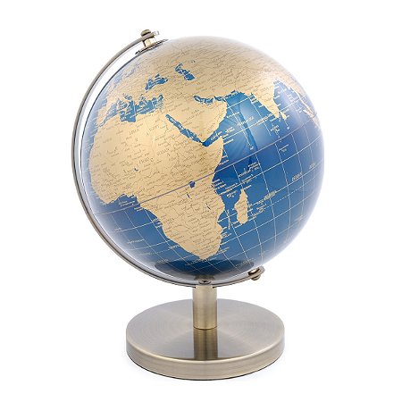 GLOBO TERRESTRE DECORATIVO EM METAL DOURADO/AZUL 12X12X20CM
